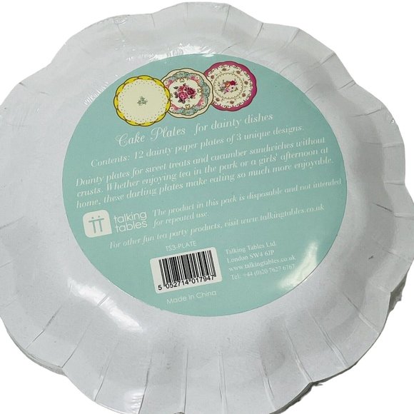 Pretty Tea Party Cake Plates Floral Talking Tables 7 Inch Paper Plates 12 Pack - Picture 5 of 10